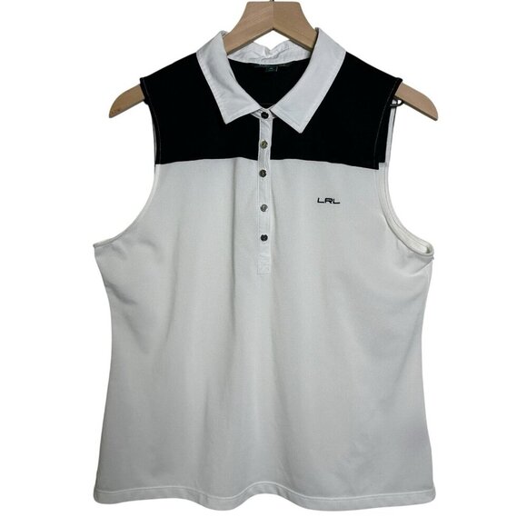Lauren Ralph Lauren Tops - Lauren Ralph Lauren Sleeveless Polo Womens XL White Black Casual Tennis Preppy